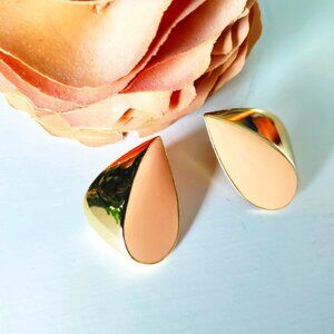 Vintage Enamel and Gold Plated Earrings Coral Color